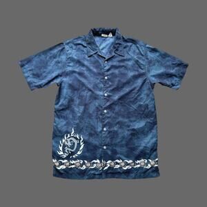 VTG Y2K Utility Dragon SS Button Up Shirt Mens Medium EUC